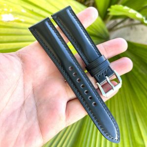 Premium Black Horween Shell Cordovan Leather Watch Strap Timeless Elegance for Your Timepiece