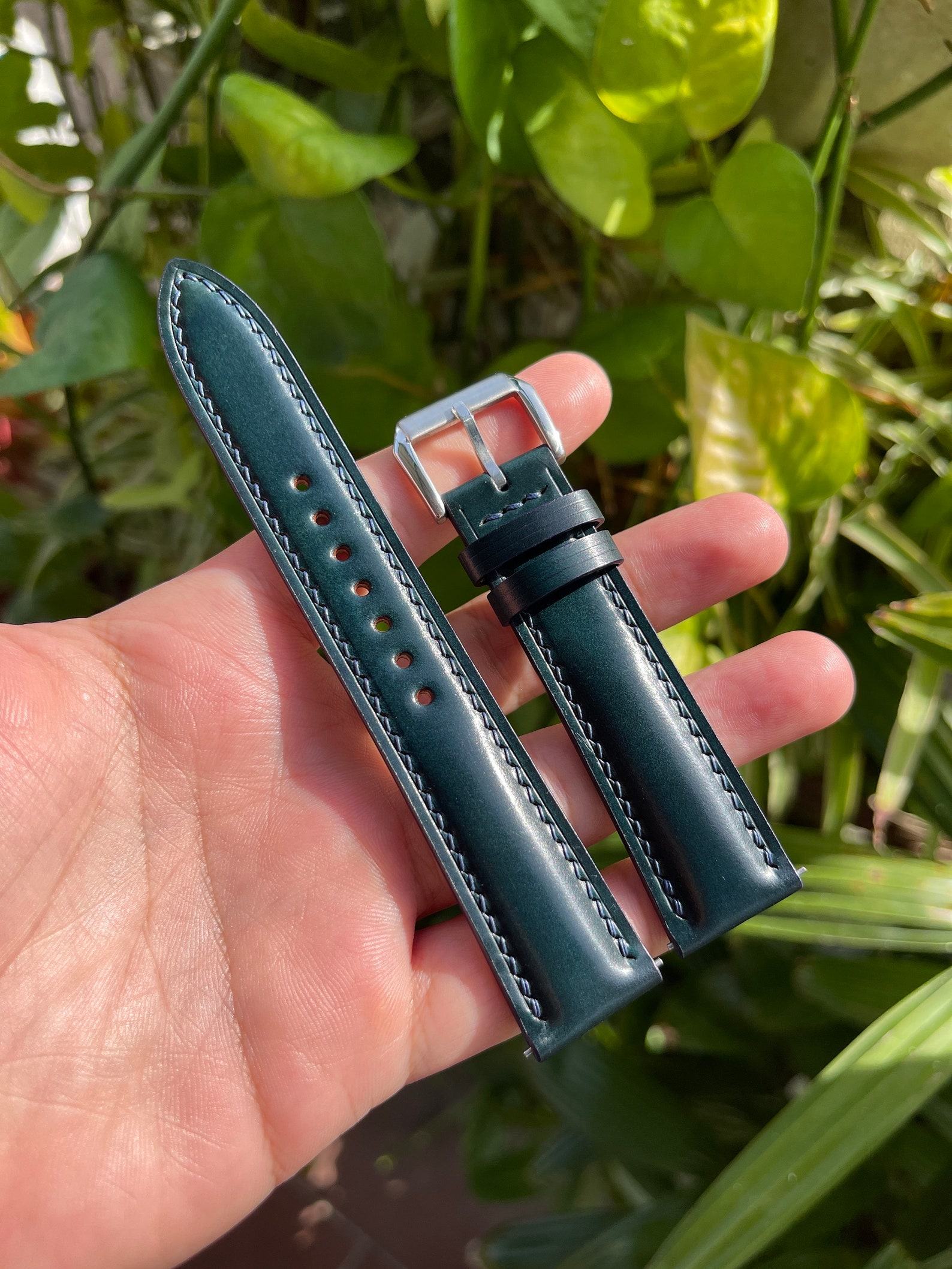 Premium Blue Horween Shell Cordovan Leather Watch Strap Elevate Your Timepiece with Unparalleled Craftsmanship - Image 2