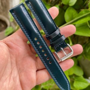 Premium Blue Horween Shell Cordovan Leather Watch Strap Elevate Your Timepiece with Unparalleled Craftsmanship