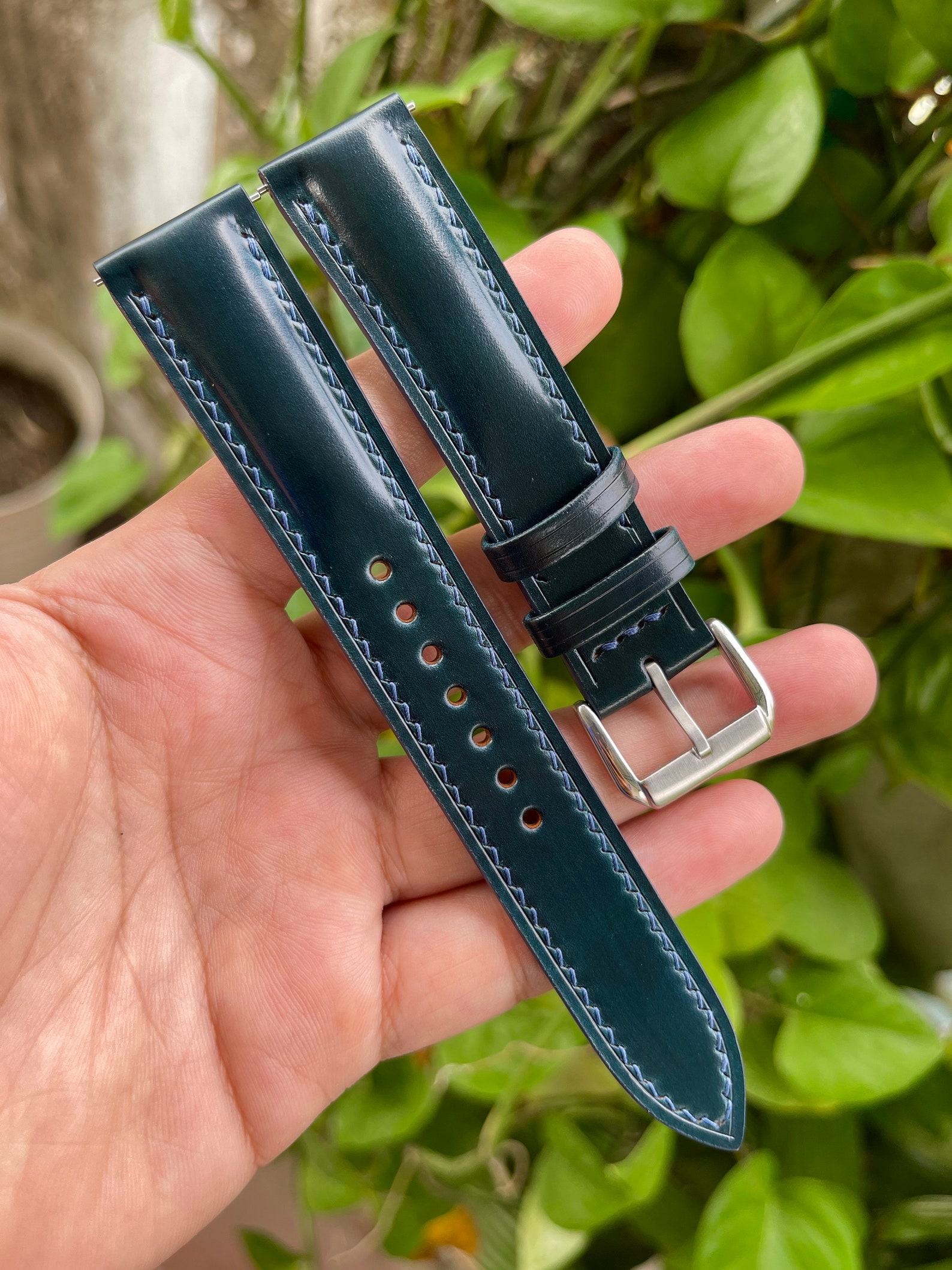 Premium Blue Horween Shell Cordovan Leather Watch Strap Elevate Your Timepiece with Unparalleled Craftsmanship - Image 6