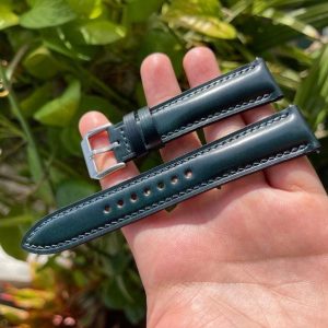 Premium Blue Horween Shell Cordovan Leather Watch Strap Elevate Your Timepiece with Unparalleled Craftsmanship