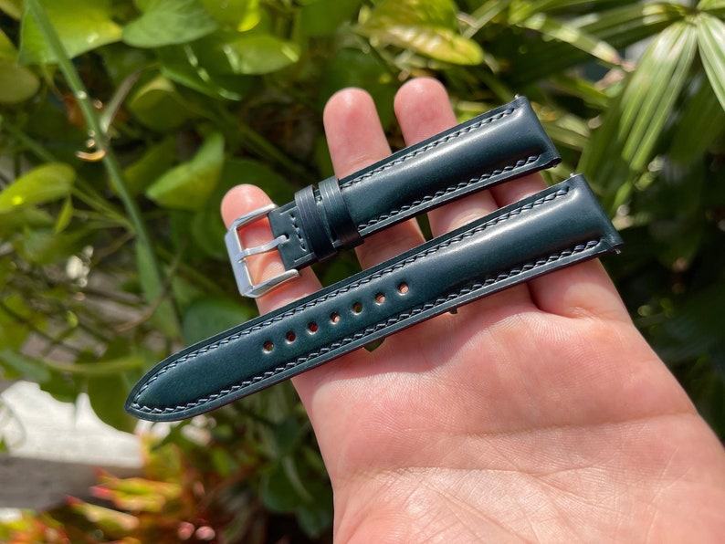 Premium Blue Horween Shell Cordovan Leather Watch Strap Elevate Your Timepiece with Unparalleled Craftsmanship