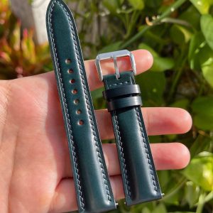 Premium Blue Horween Shell Cordovan Leather Watch Strap Elevate Your Timepiece with Unparalleled Craftsmanship