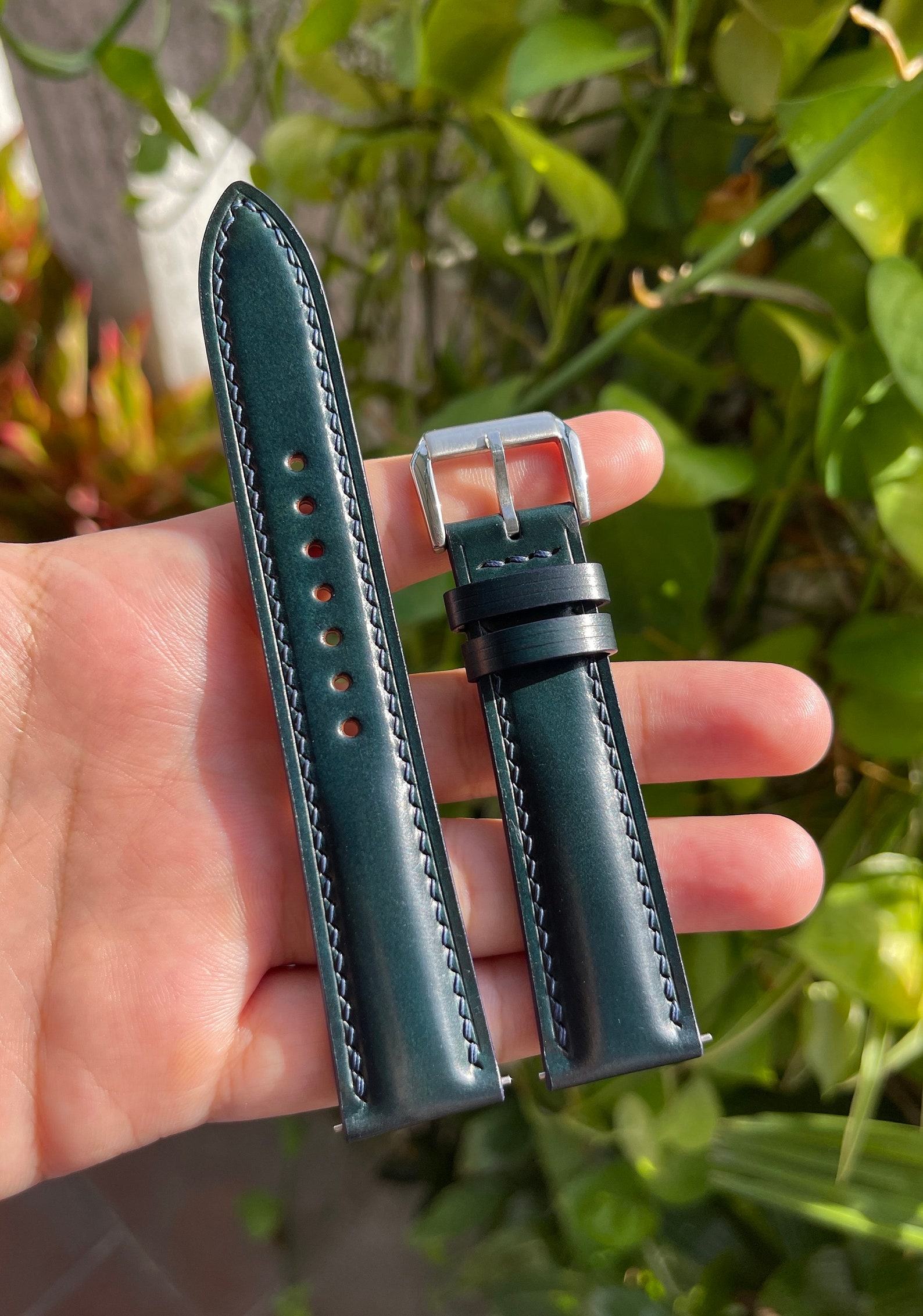 Premium Blue Horween Shell Cordovan Leather Watch Strap Elevate Your Timepiece with Unparalleled Craftsmanship - Image 3