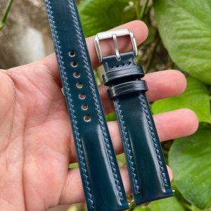 Premium Blue Horween Shell Cordovan Leather Watch Strap Elevate Your Timepiece with Unparalleled Craftsmanship