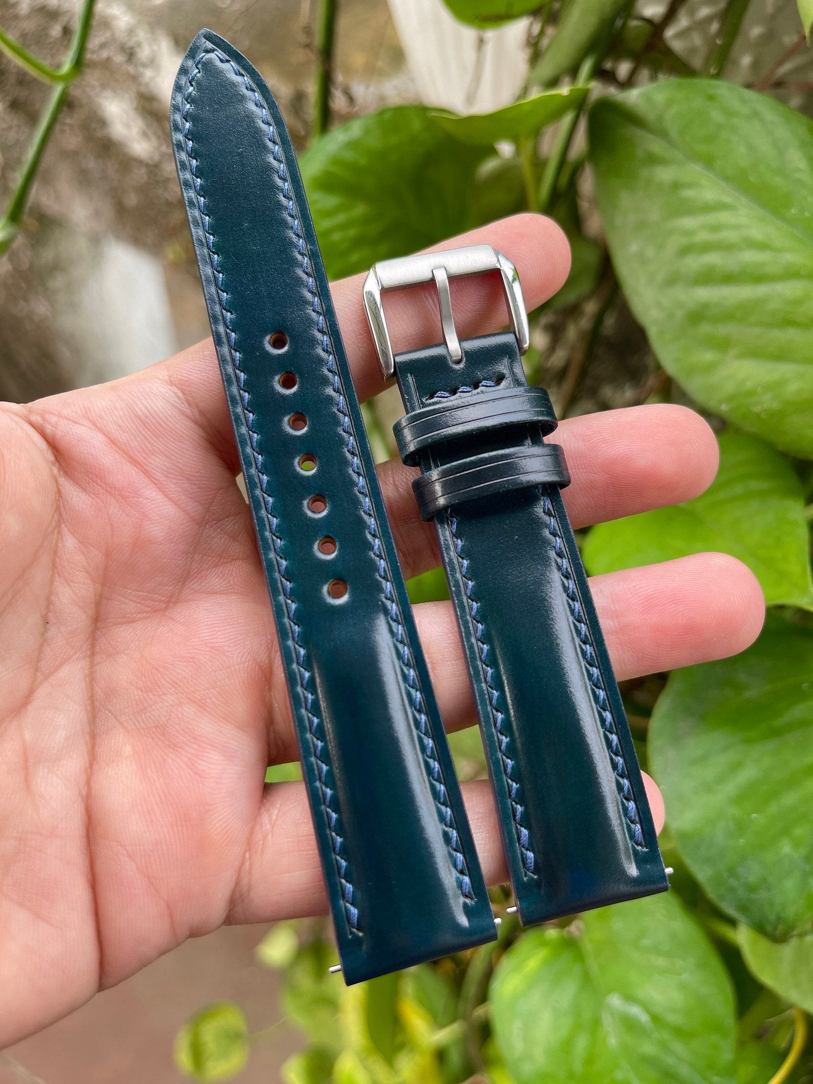 Premium Blue Horween Shell Cordovan Leather Watch Strap Elevate Your Timepiece with Unparalleled Craftsmanship - Image 5