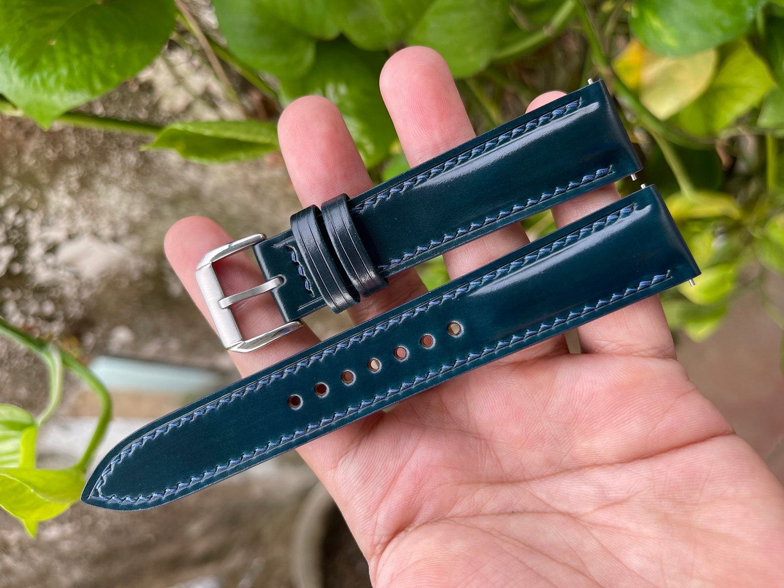 Premium Blue Horween Shell Cordovan Leather Watch Strap Elevate Your Timepiece with Unparalleled Craftsmanship - Image 4