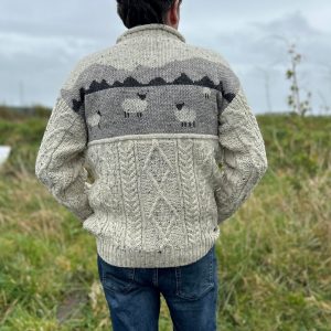 Premium British Wool Aran Sweater Unlined, Fine Knit, Natural, Fitted, UK-Made Country Wear