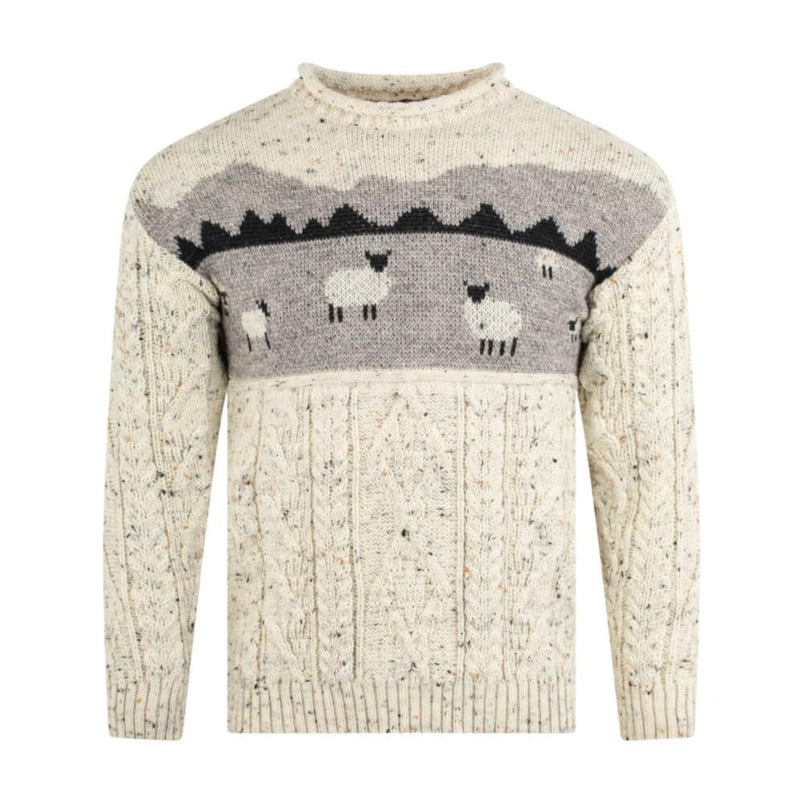 Premium British Wool Aran Sweater Unlined, Fine Knit, Natural, Fitted, UK-Made Country Wear