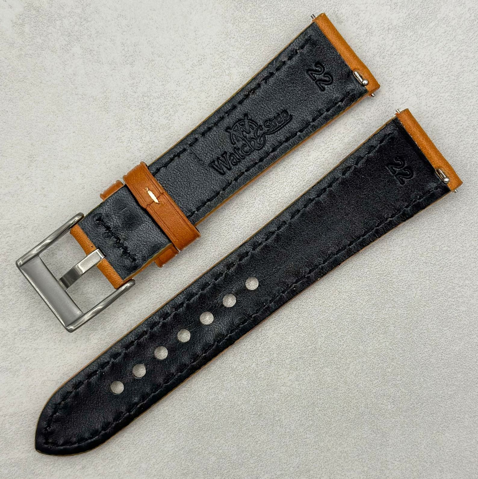 Premium Caramel Tan Italian Vegetable Tanned Full Grain Leather Watch Strap with Quick Release