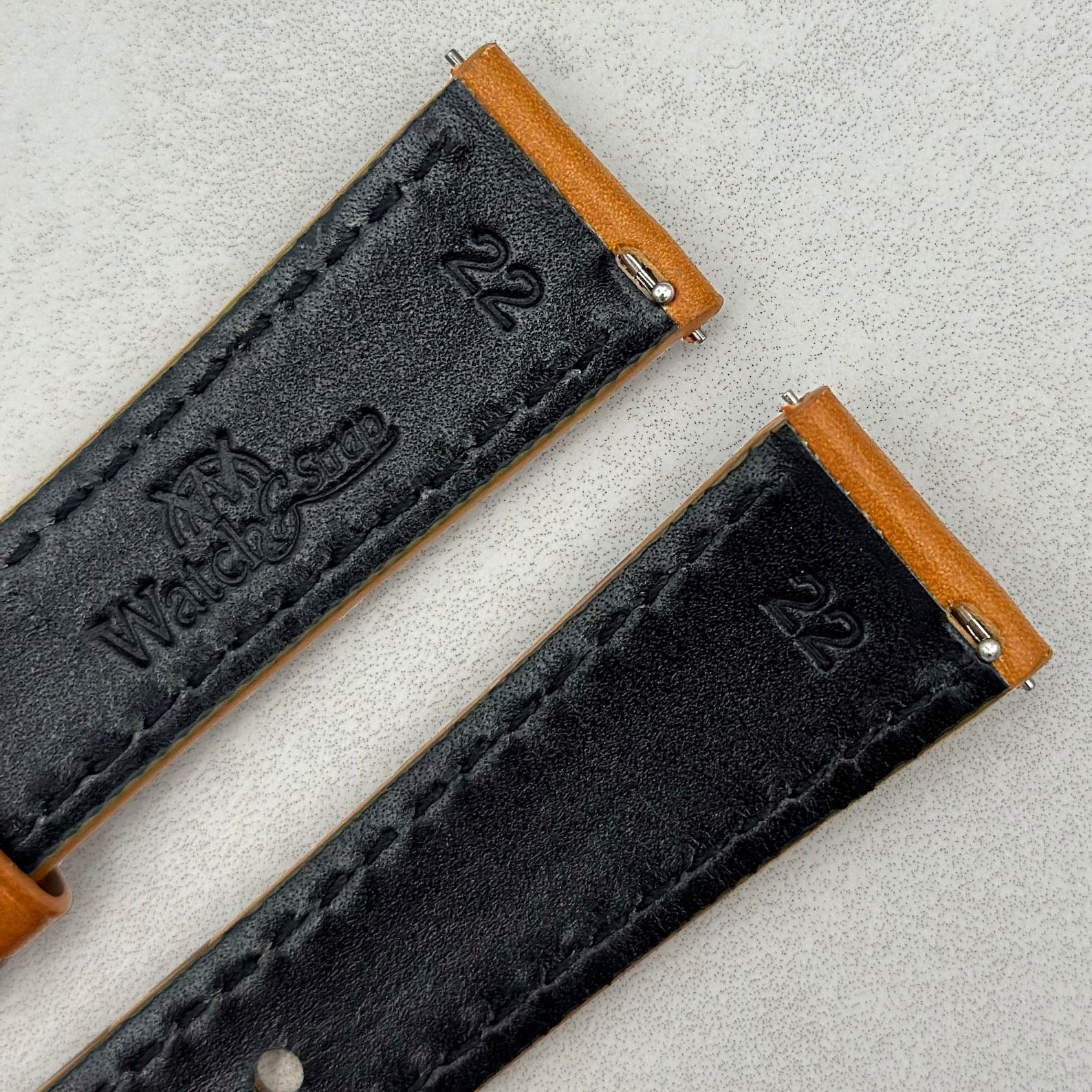 Premium Caramel Tan Italian Vegetable Tanned Full Grain Leather Watch Strap with Quick Release