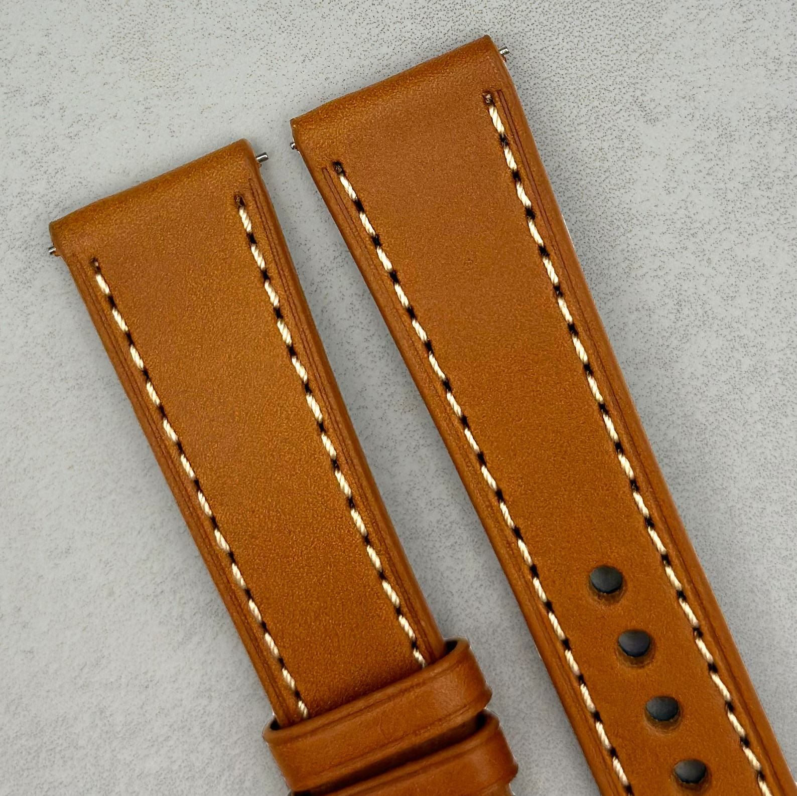 Premium Caramel Tan Italian Vegetable Tanned Full Grain Leather Watch Strap with Quick Release