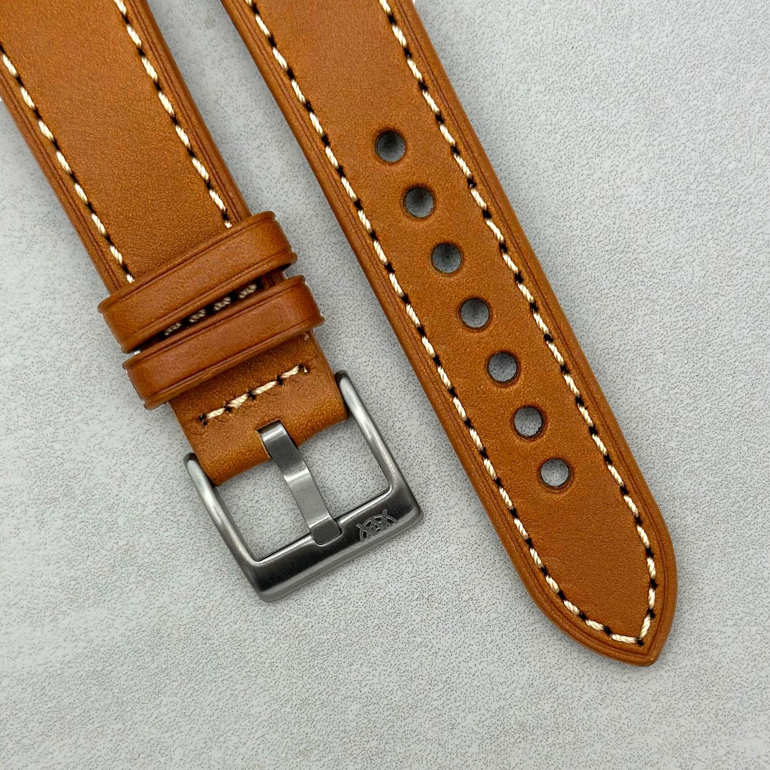 Premium Caramel Tan Italian Vegetable Tanned Full Grain Leather Watch Strap with Quick Release