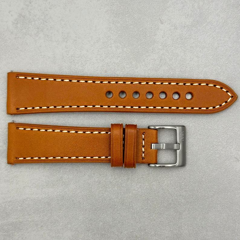 Premium Caramel Tan Italian Vegetable Tanned Full Grain Leather Watch Strap with Quick Release