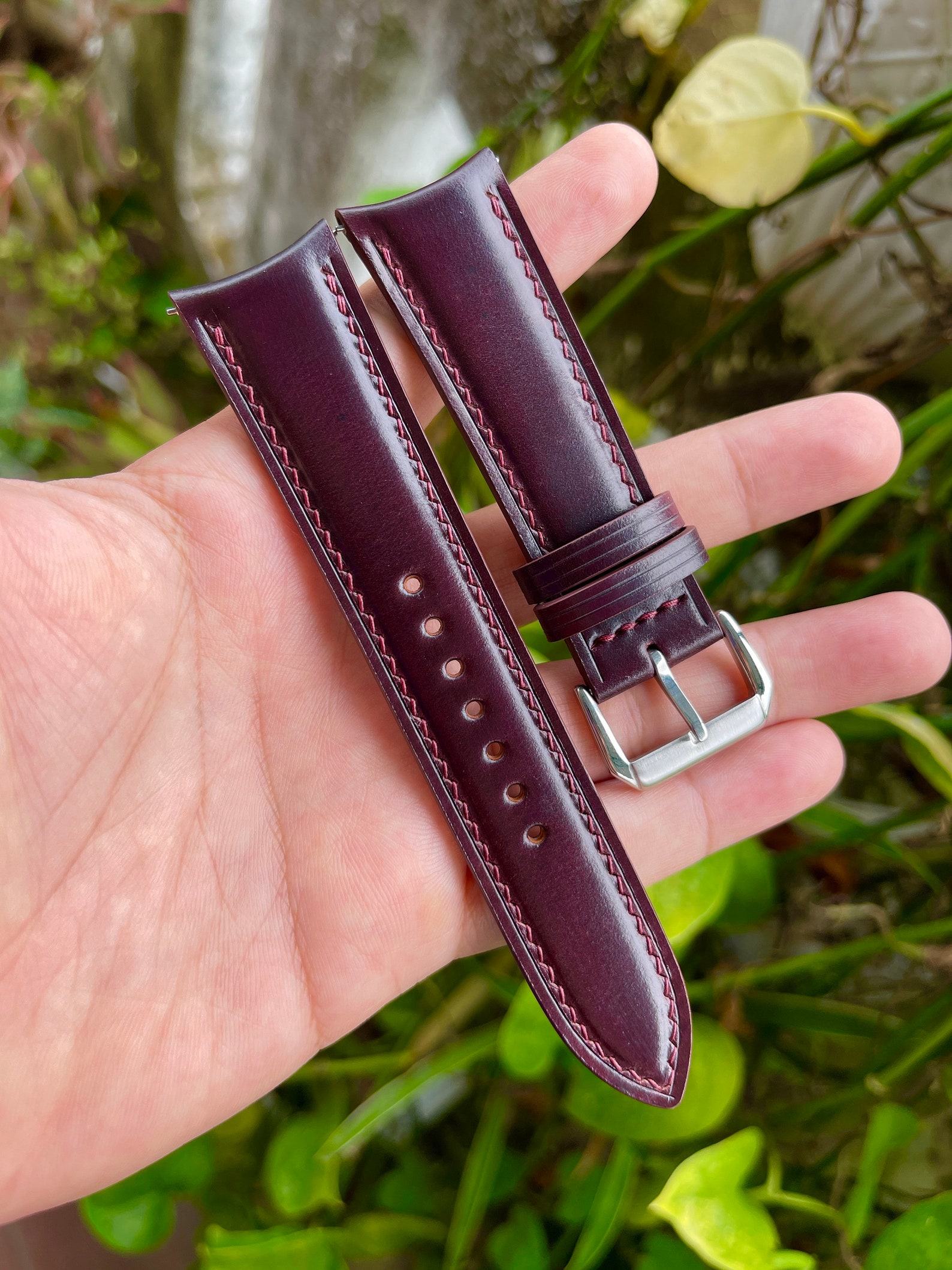 Premium Curved End Shell Cordovan Watch Strap Customizable Fit, Quick Release Convenience - Image 3
