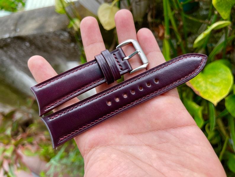 Premium Curved End Shell Cordovan Watch Strap Customizable Fit, Quick Release Convenience