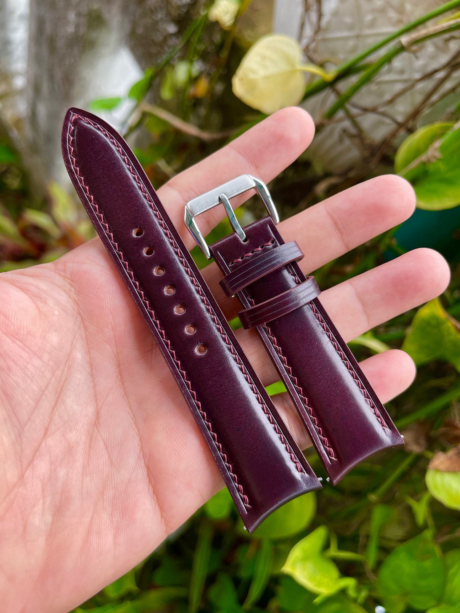 Premium Curved End Shell Cordovan Watch Strap Customizable Fit, Quick Release Convenience - Image 2