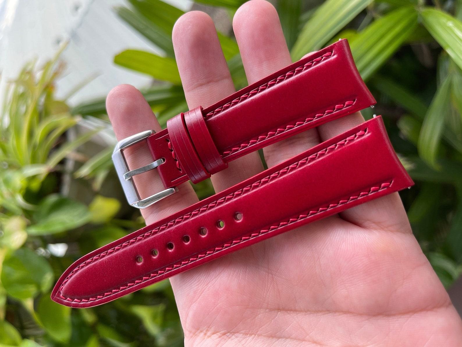 Premium Curved End Shell Cordovan Watch Strap Customizable Fit, Quick Release Convenience - Image 4