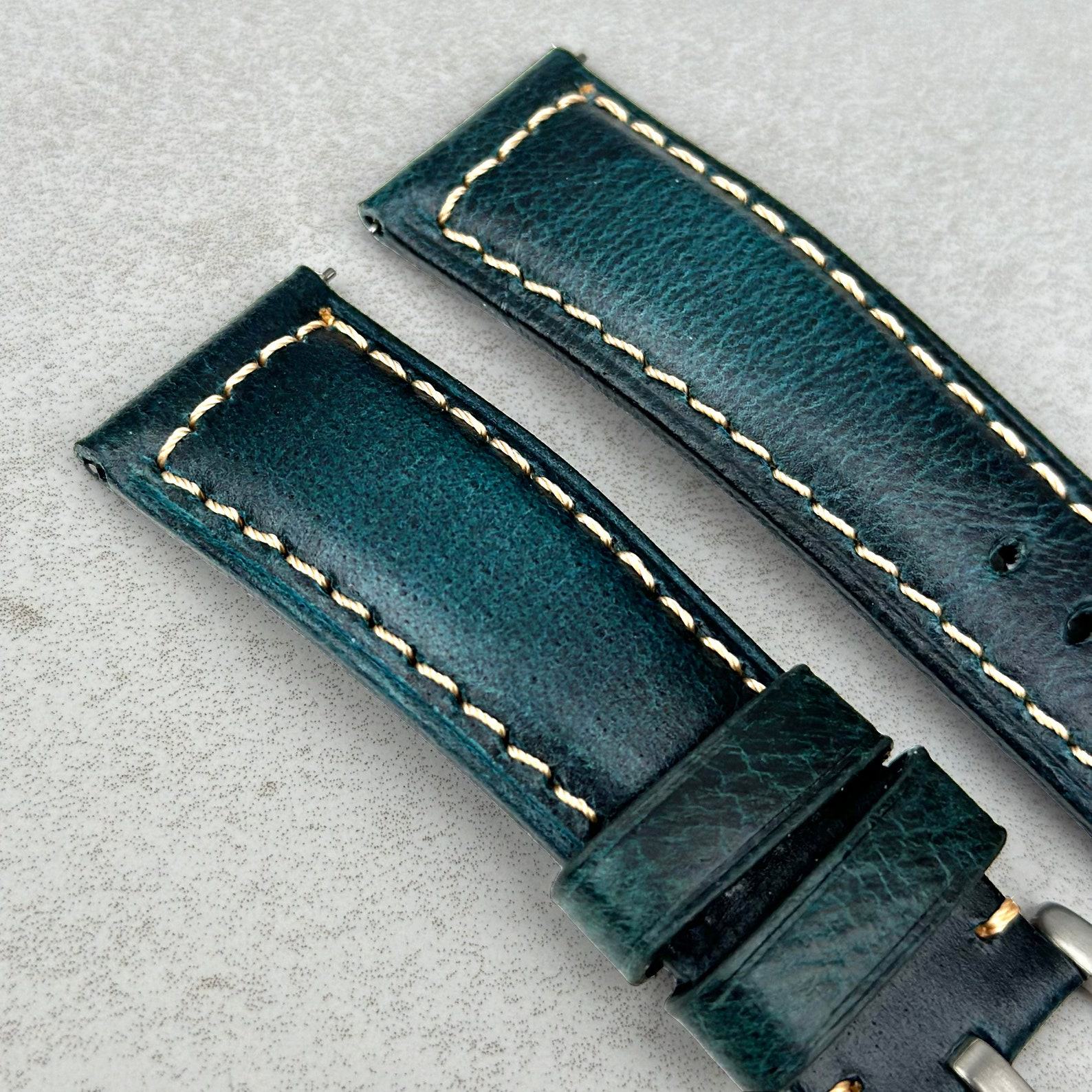Premium Handmade Padded Leather Watch Strap with Contrast Stitching and Quick Release