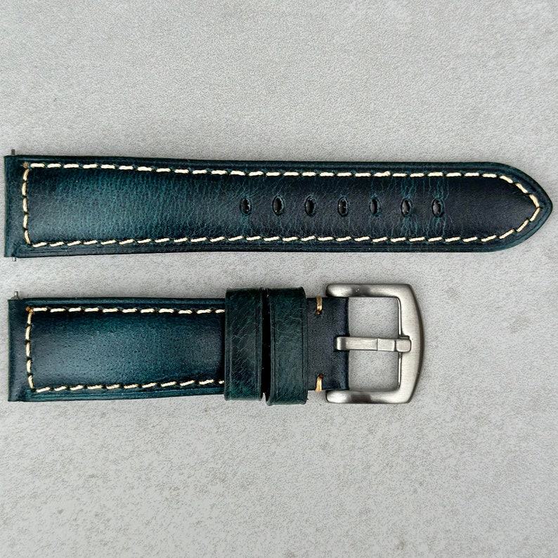 Premium Handmade Padded Leather Watch Strap with Contrast Stitching and Quick Release