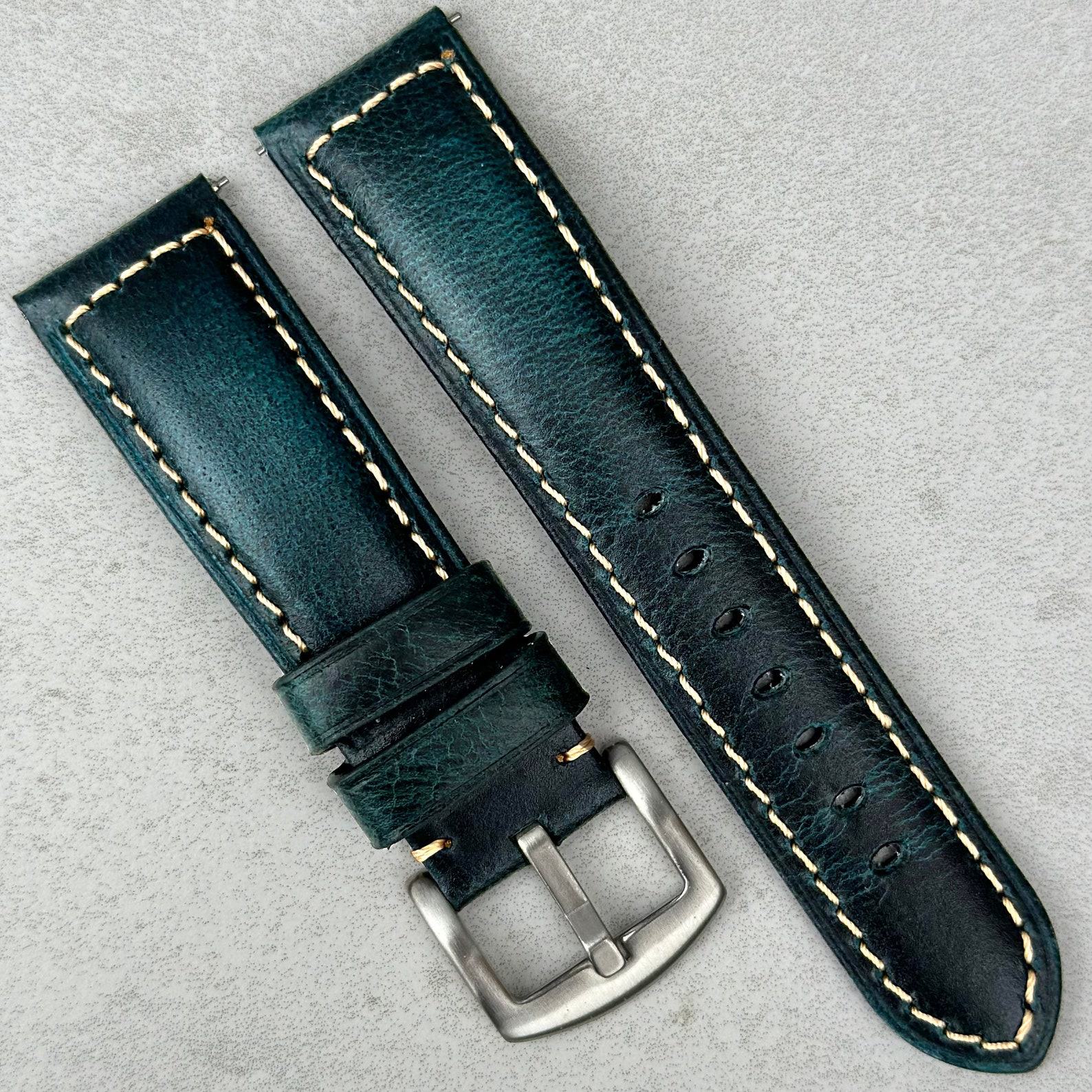Premium Handmade Padded Leather Watch Strap with Contrast Stitching and Quick Release