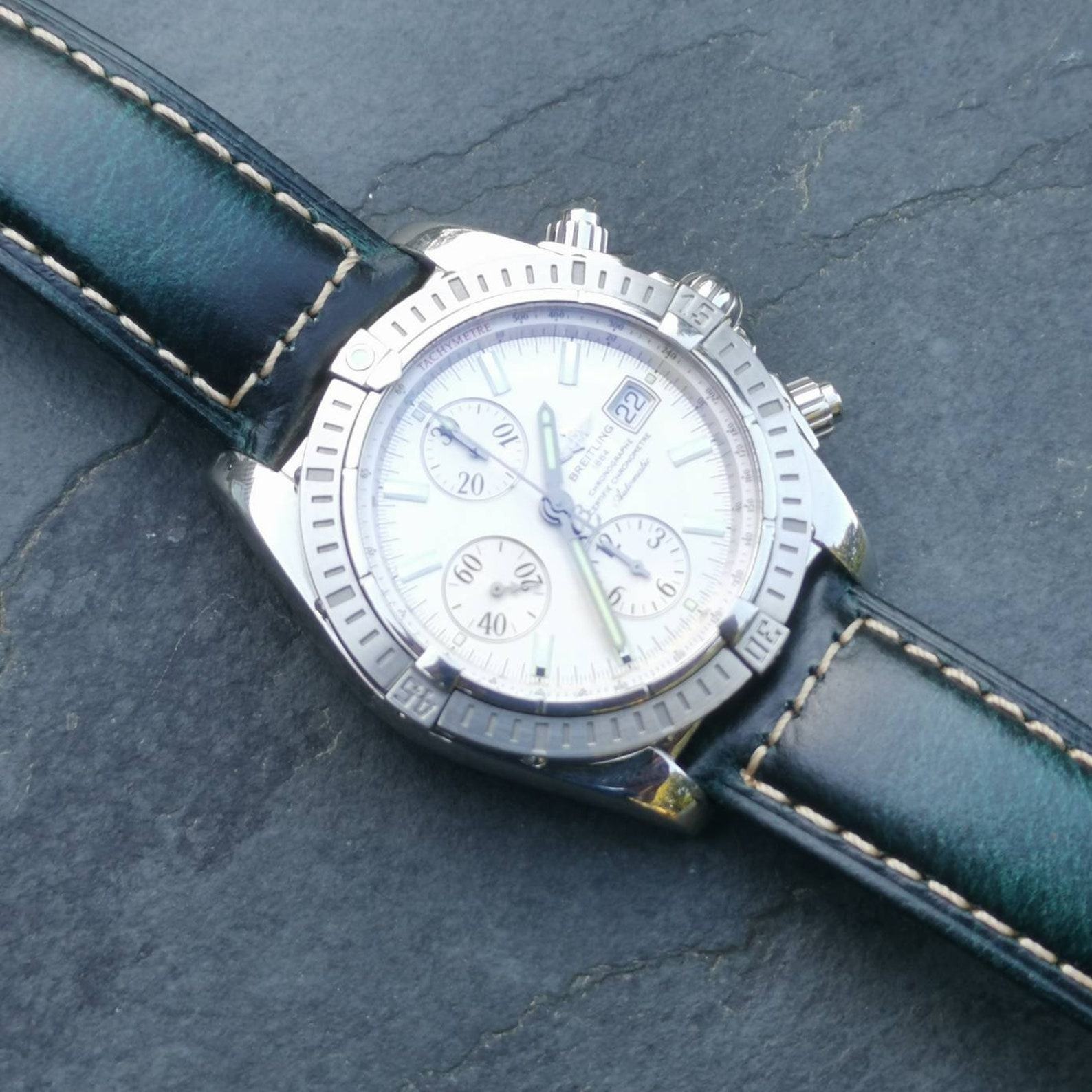 Premium Handmade Padded Leather Watch Strap with Contrast Stitching and Quick Release