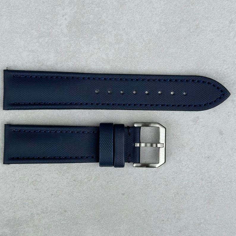 Premium Navy Blue Sail Cloth Watch Strap Padded, Leather-Backed, Quick-Release
