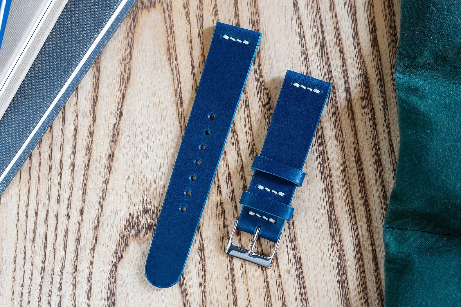 Premium Vegetable Tanned Navy Blue Buttero Leather Watch Strap (18mm-22mm) - Image 4