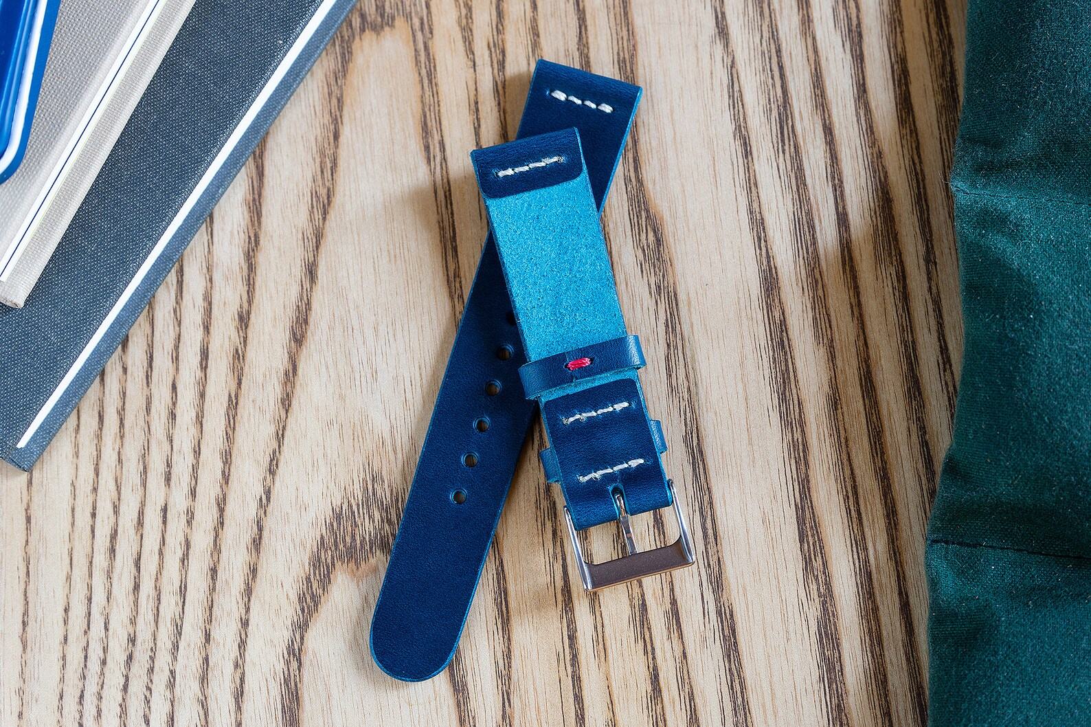 Premium Vegetable Tanned Navy Blue Buttero Leather Watch Strap (18mm-22mm) - Image 6
