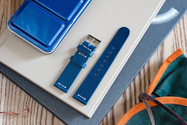 Premium Vegetable Tanned Navy Blue Buttero Leather Watch Strap (18mm-22mm)