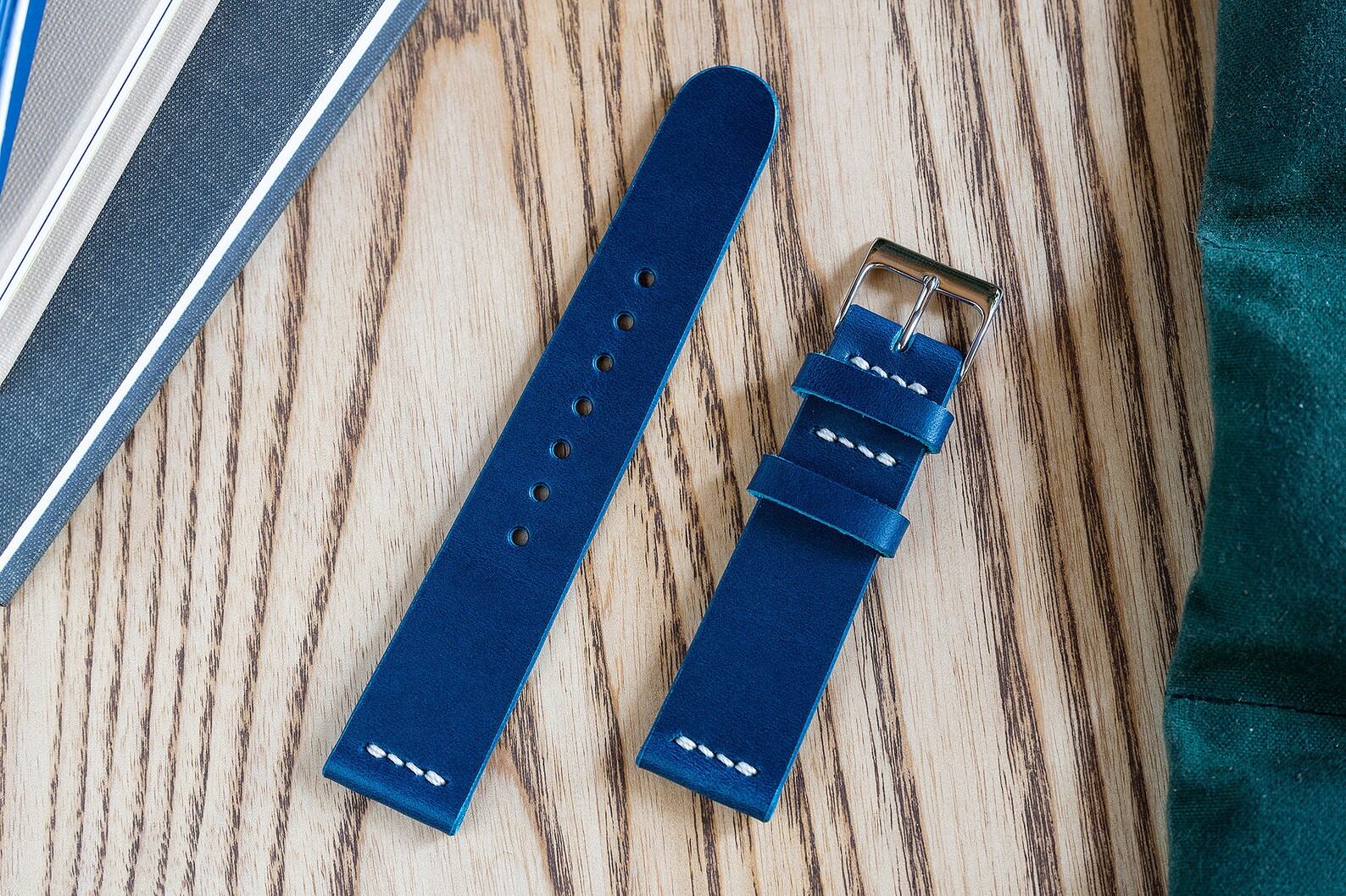 Premium Vegetable Tanned Navy Blue Buttero Leather Watch Strap (18mm-22mm) - Image 5