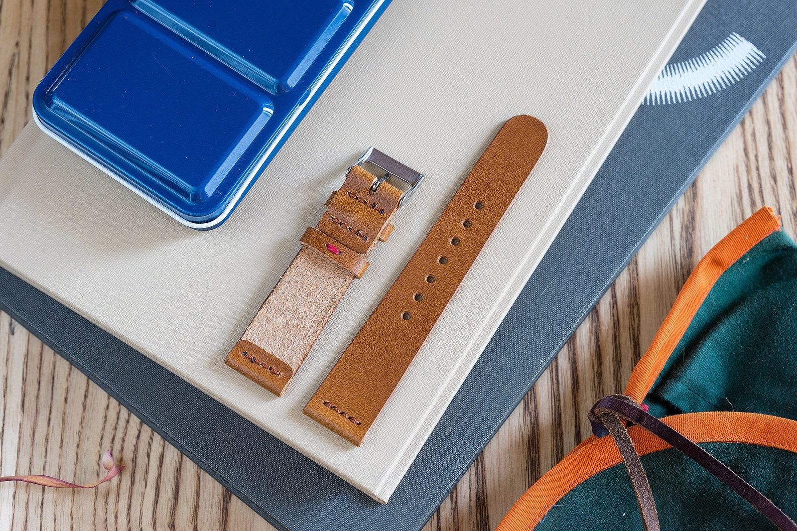 Premium Vegetable Tanned Whiskey Buttero Leather Watch Band Handcrafted Elegance for Your Timepiece - Image 2