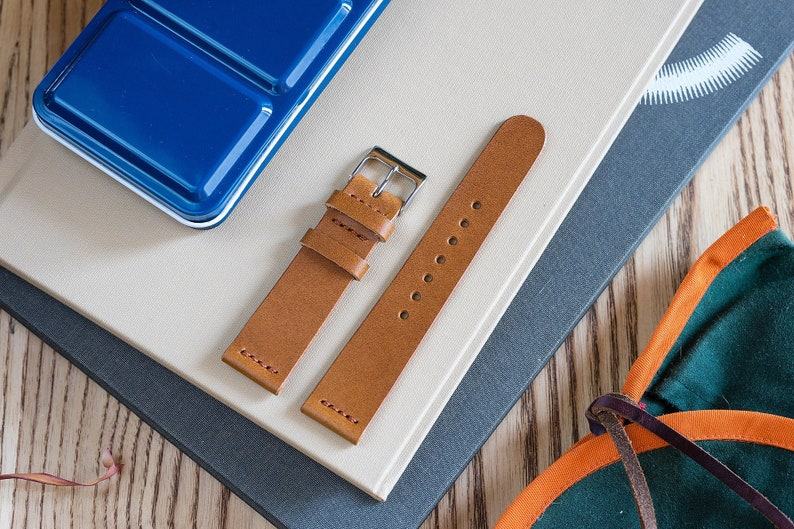 Premium Vegetable Tanned Whiskey Buttero Leather Watch Band Handcrafted Elegance for Your Timepiece