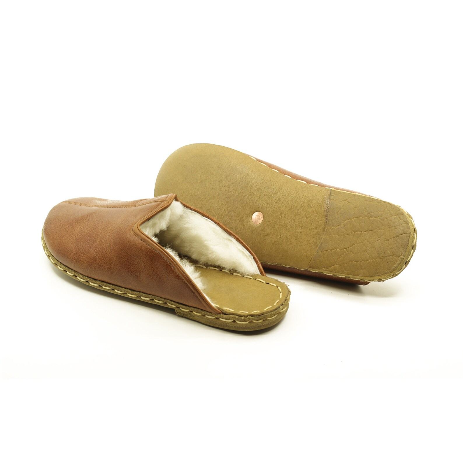 Presented Husband  Organic Leather Men’s House Slippers – Warm & Fluffy Comfort