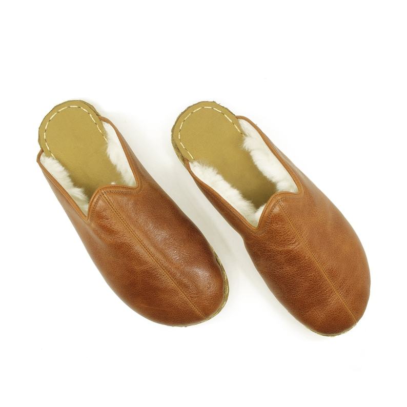 Presented Husband  Organic Leather Men’s House Slippers – Warm & Fluffy Comfort