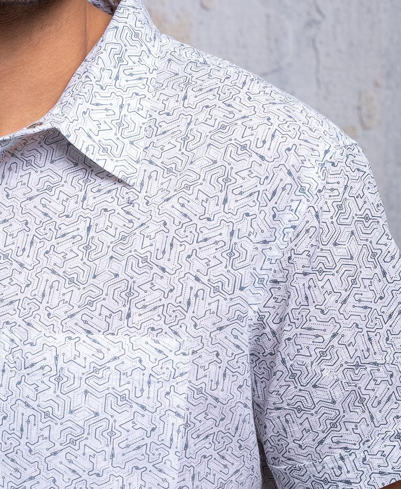 Psychedelic Men’s Button-Down Geometric Print, Short Sleeve, Interesting Father’s Day Item - Image 5