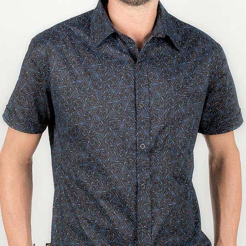 Psychedelic Men’s Button-Down Geometric Print, Short Sleeve, Interesting  Father’s Day Item