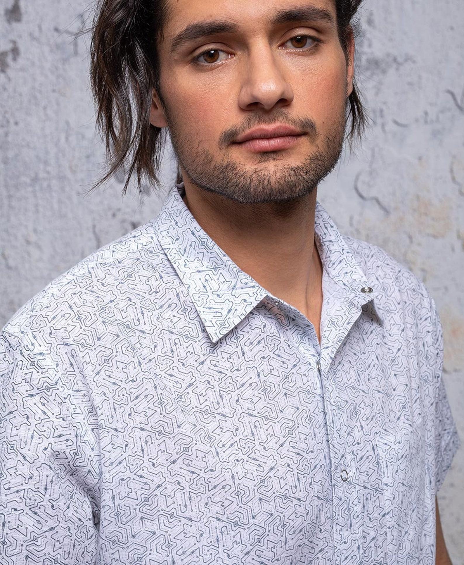 Psychedelic Men’s Button-Down Geometric Print, Short Sleeve, Interesting Father’s Day Item - Image 6