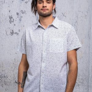 Psychedelic Men’s Button-Down Geometric Print, Short Sleeve, Interesting  Father’s Day Item