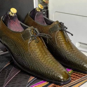 Python Texture Derby Dress Shoes for Men – Hand-Painted Leather Lace-Ups