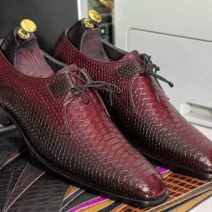 Python Texture Derby Dress Shoes for Men – Hand-Painted Leather Lace-Ups
