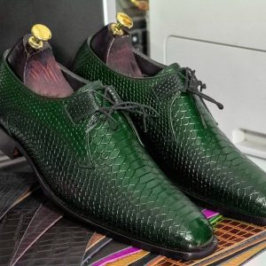 Python Texture Derby Dress Shoes for Men – Hand-Painted Leather Lace-Ups