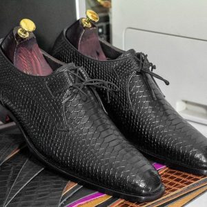 Python Texture Derby Dress Shoes for Men – Hand-Painted Leather Lace-Ups