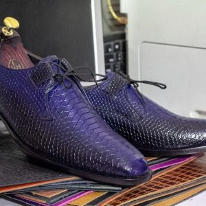 Python Texture Derby Dress Shoes for Men – Hand-Painted Leather Lace-Ups