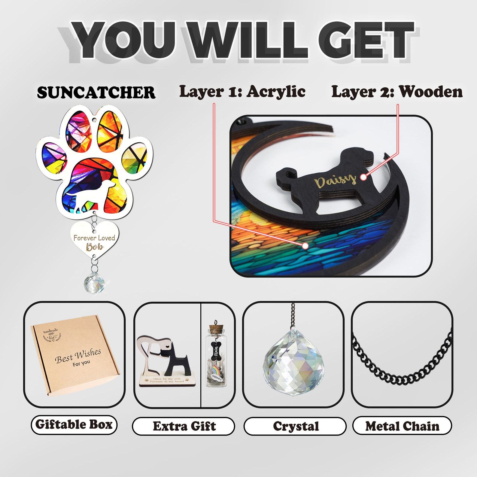 Radiant Remembrance Dog Memorial Suncatcher, a Cherished Tribute to Your Furry Friend