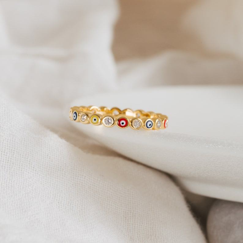 Rainbow Enamel Evil Eye Ring Protect Your Style with Boho Charm