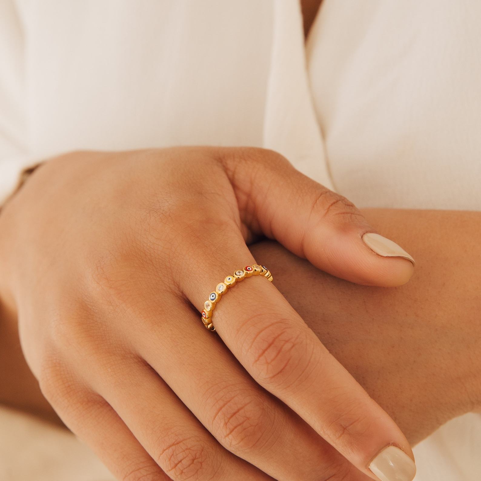 Rainbow Enamel Evil Eye Ring Protect Your Style with Boho Charm