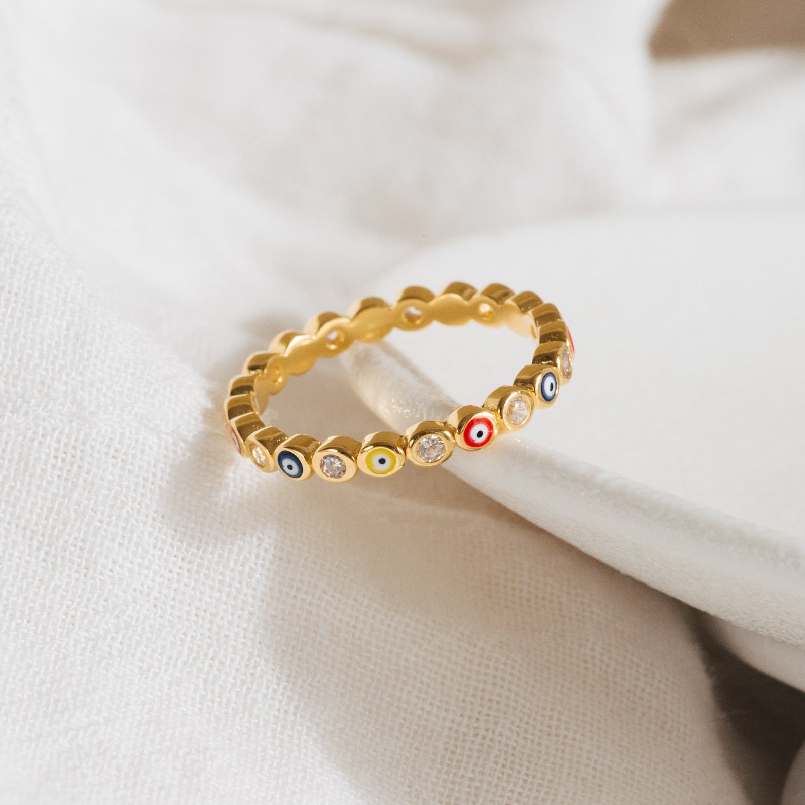 Rainbow Enamel Evil Eye Ring Protect Your Style with Boho Charm