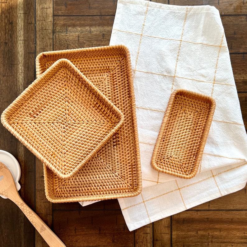 Rattan Woven Trays Versatile Baskets for Serving, Storage, and Montessori Play