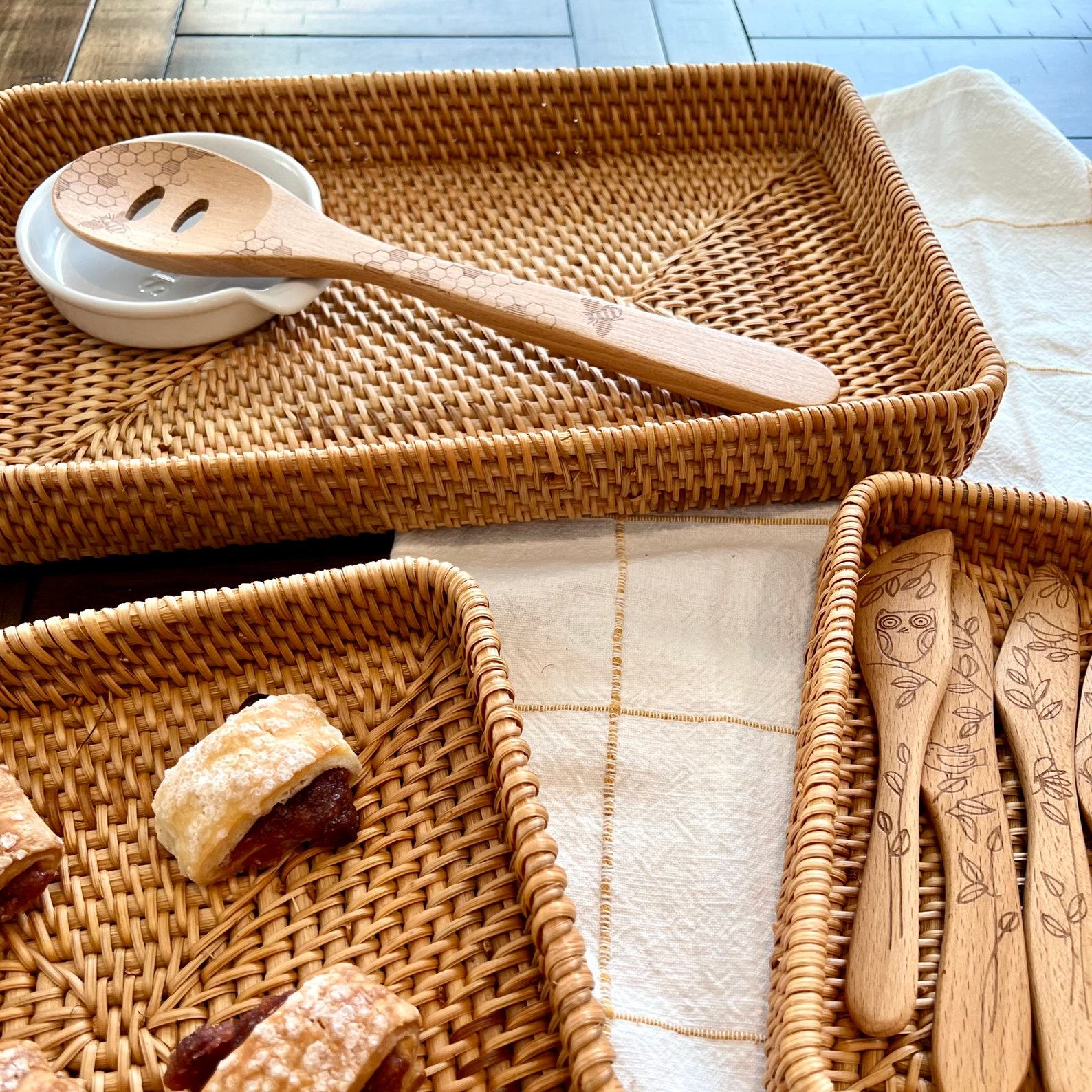 Rattan Woven Trays Versatile Baskets for Serving, Storage, and Montessori Play